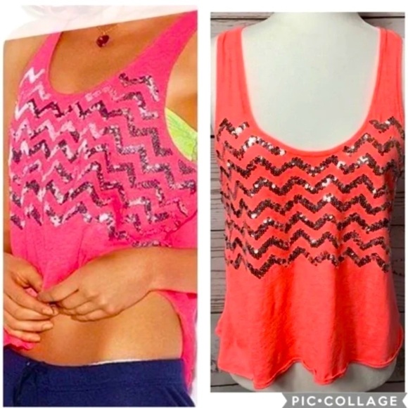 PINK Victoria's Secret Tops - NWOT VICTORIA’S SECRET PINK SEQUIN CHEVRON TANK TOP SUMMER BEACHY SPARKLE TRENDY